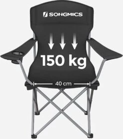 MIRA Home - Campingstoel Set Van 2 Inklapbaar - Klapstoel Met Robuust Frame - Met Flessenhouder - 76 X 51.5 X 95.5 Cm - Zwart -Buiten Kamperen 1062x1200