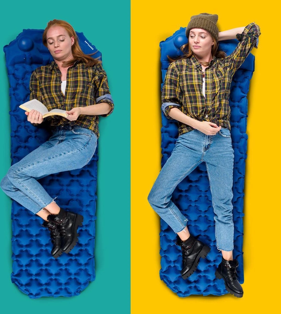 TRVLMORE Slaapmat - Zelfopblazend - 1 Persoons - Ingebouwde Pomp En Kussen - Blauw 2 TRVLMORE Slaapmat - Zelfopblazend - 1 Persoons - Ingebouwde Pomp En Kussen - Blauw - Afbeelding 2