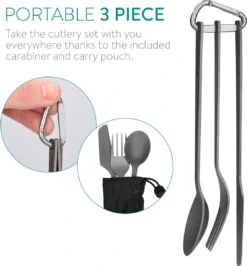 Navaris Campingbestek Van Titanium - Set Met Vork, Mes En Lepel - Bestekset Voor Onderweg En Op Reis - Inclusief Karabijnhaak En Bewaarzakje -Buiten Kamperen 1115x1200 6
