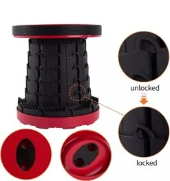 Kampeerkruk - Uitschuifbare Kruk - Rood/Zwart- Tot 120 Kg - Travel Stool - Opvouwbare Campingkruk - Inklapbaar Krukje - Telescopische Kruk - Camping - Outdoor -Buiten Kamperen 1125x1200