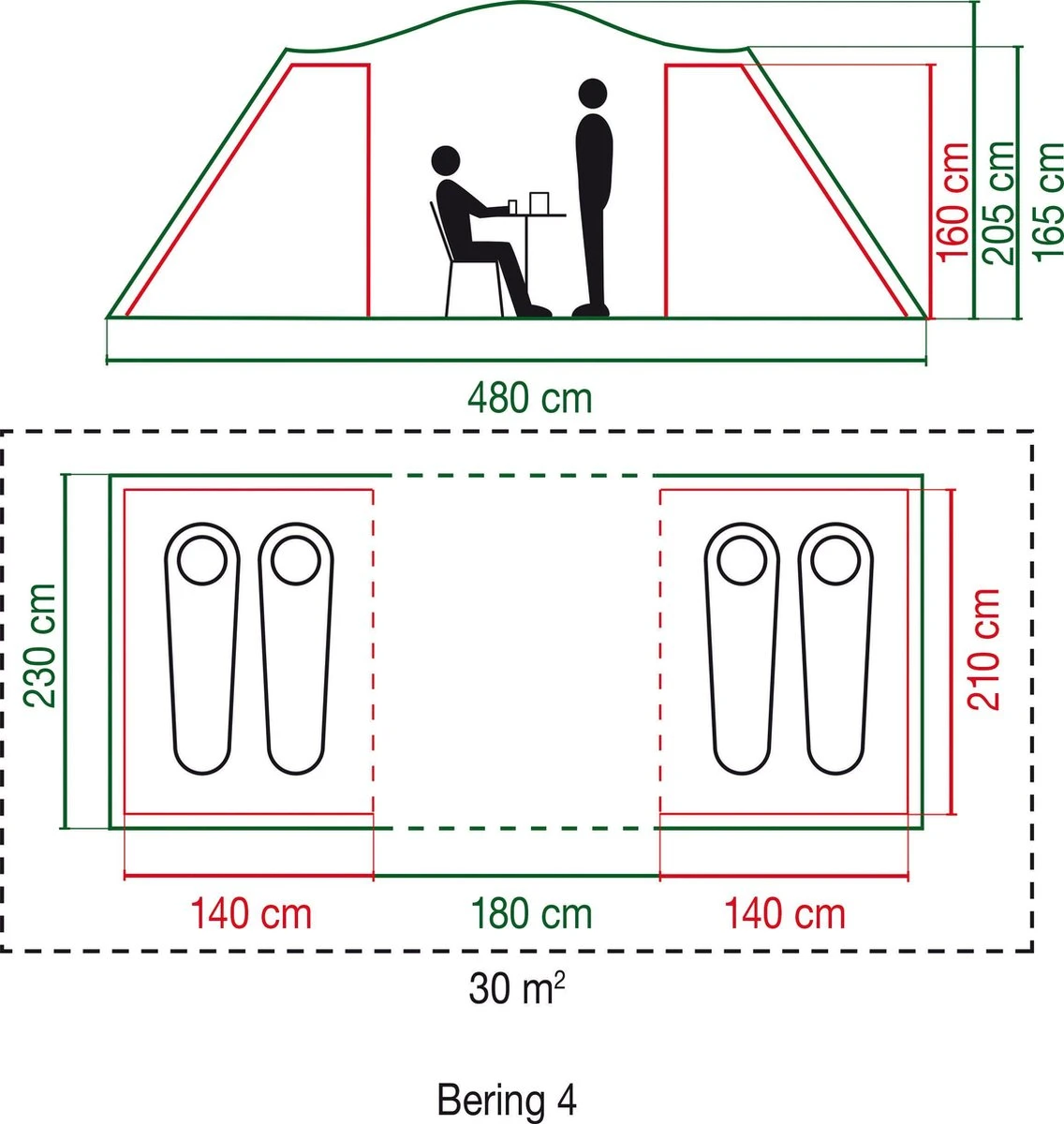 Coleman Bering 4 Vis-a-Vis Tent - Familietent - 4-Persoons - Groen 6 Coleman Bering 4 Vis-a-Vis Tent - Familietent - 4-Persoons - Groen - Afbeelding 6