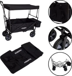 AREBOS Handwagen Vouwbare Dak Handwagen Vouwbare Trolley Uitrustingswagen Zwart -Buiten Kamperen 1141x1200 7