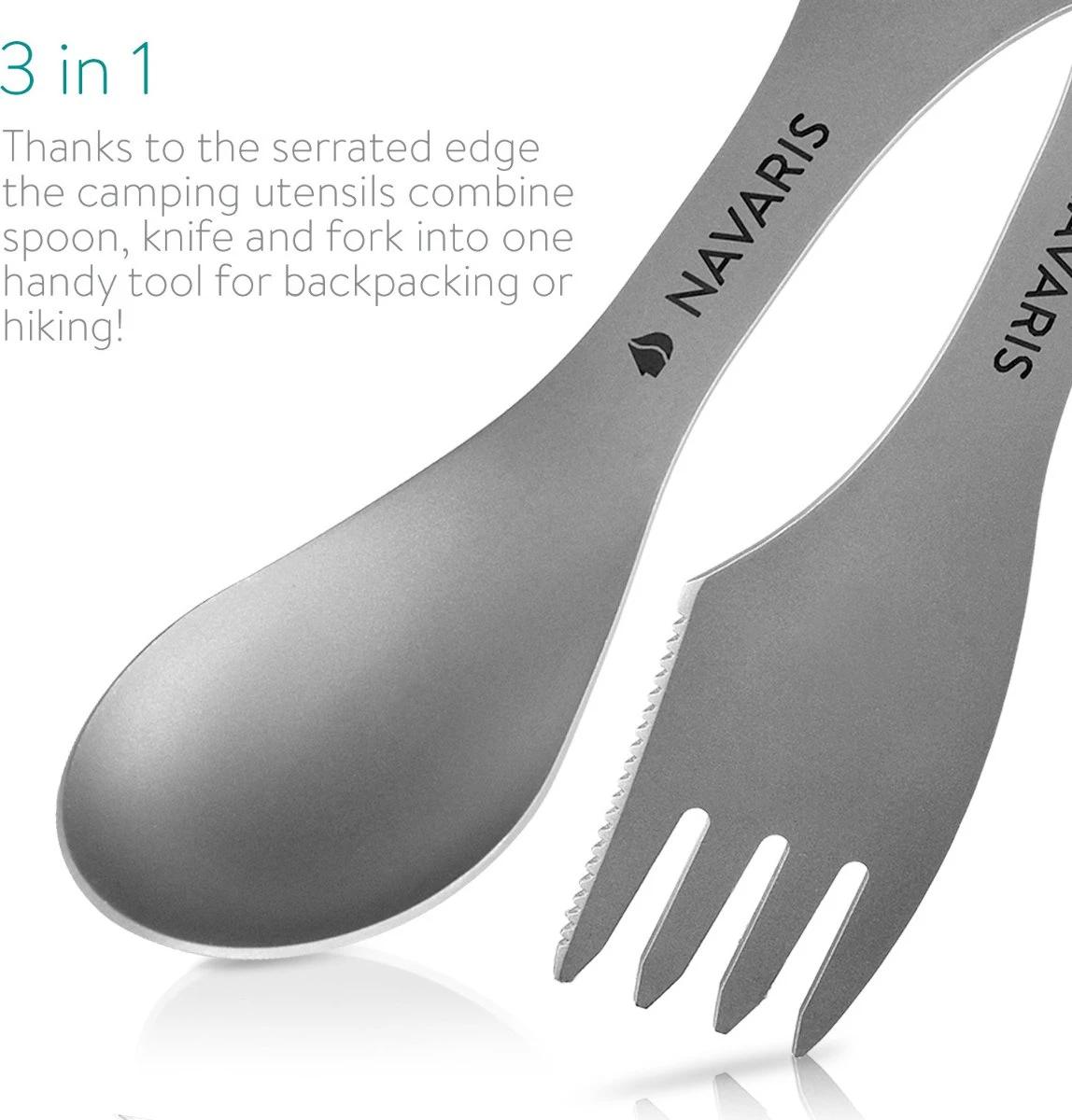 Navaris 2x Spork Titanium Campingbestek - Vork, Mes En Lepel In één - Bestek Voor Onderweg En Op Reis - Lichtgewicht - Inclusief Bewaarzakje 6 Navaris 2x Spork Titanium Campingbestek - Vork, Mes En Lepel In één - Bestek Voor Onderweg En Op Reis - Lichtgewicht - Inclusief Bewaarzakje - Afbeelding 6