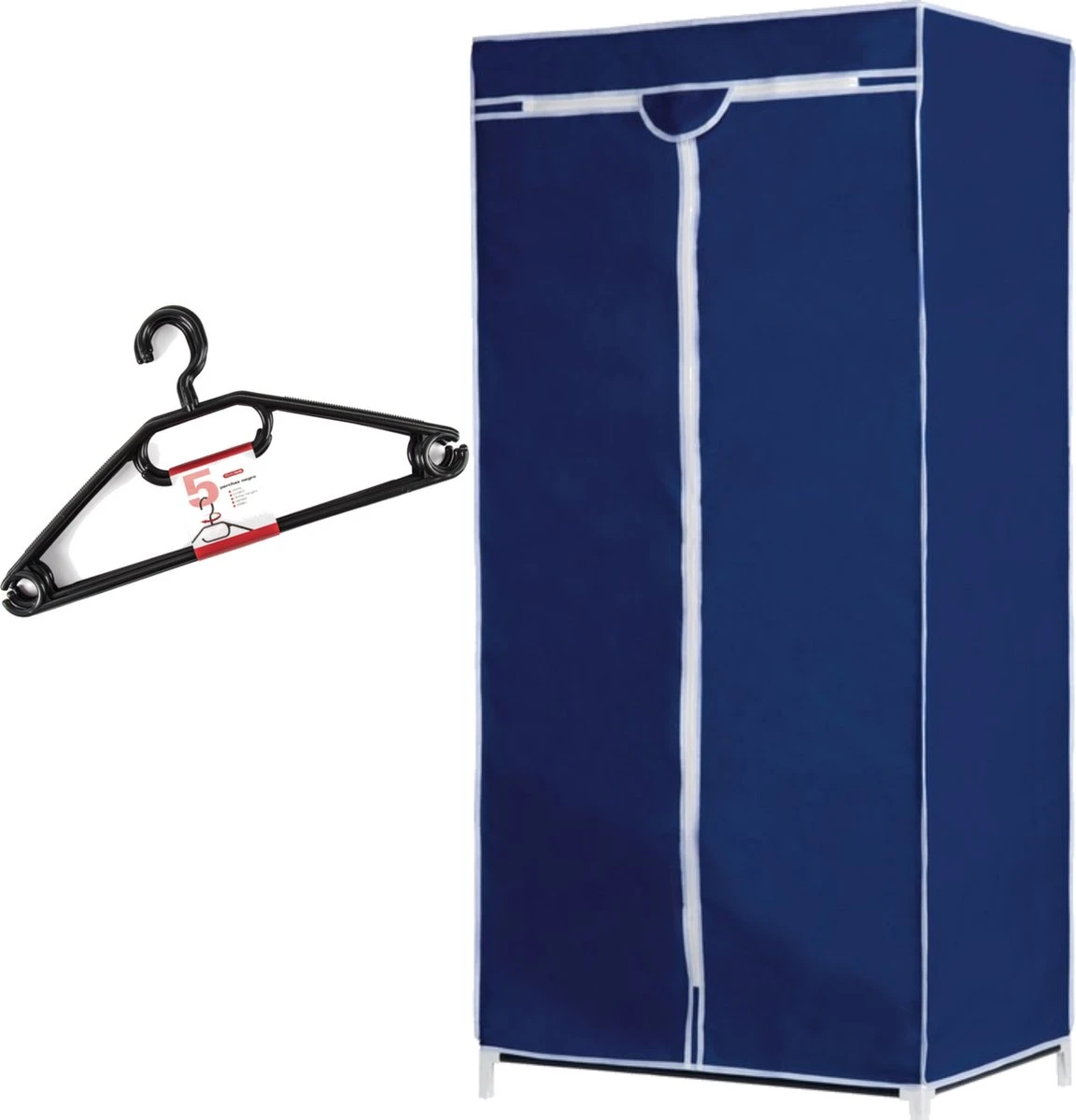Merkloos Set Van Mobiele Opvouwbare Kledingkast Met Blauwe Hoes 160 Cm En 5x Plastic Kledinghangers Zwart 1 Merkloos Set Van Mobiele Opvouwbare Kledingkast Met Blauwe Hoes 160 Cm En 5x Plastic Kledinghangers Zwart