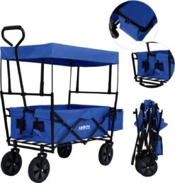 AREBOS Handwagen Vouwbare Dak Handwagen Vouwbare Trolley Uitrustingswagen Blauw -Buiten Kamperen 1155x1200 3