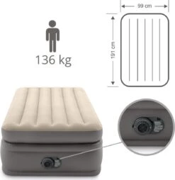 Intex Prime Comfort - Luchtbed - 1-Persoons - 99x191x51 Cm (BxLxH) - Grijs - Met Ingebouwde Motorpomp -Buiten Kamperen 1167x1200
