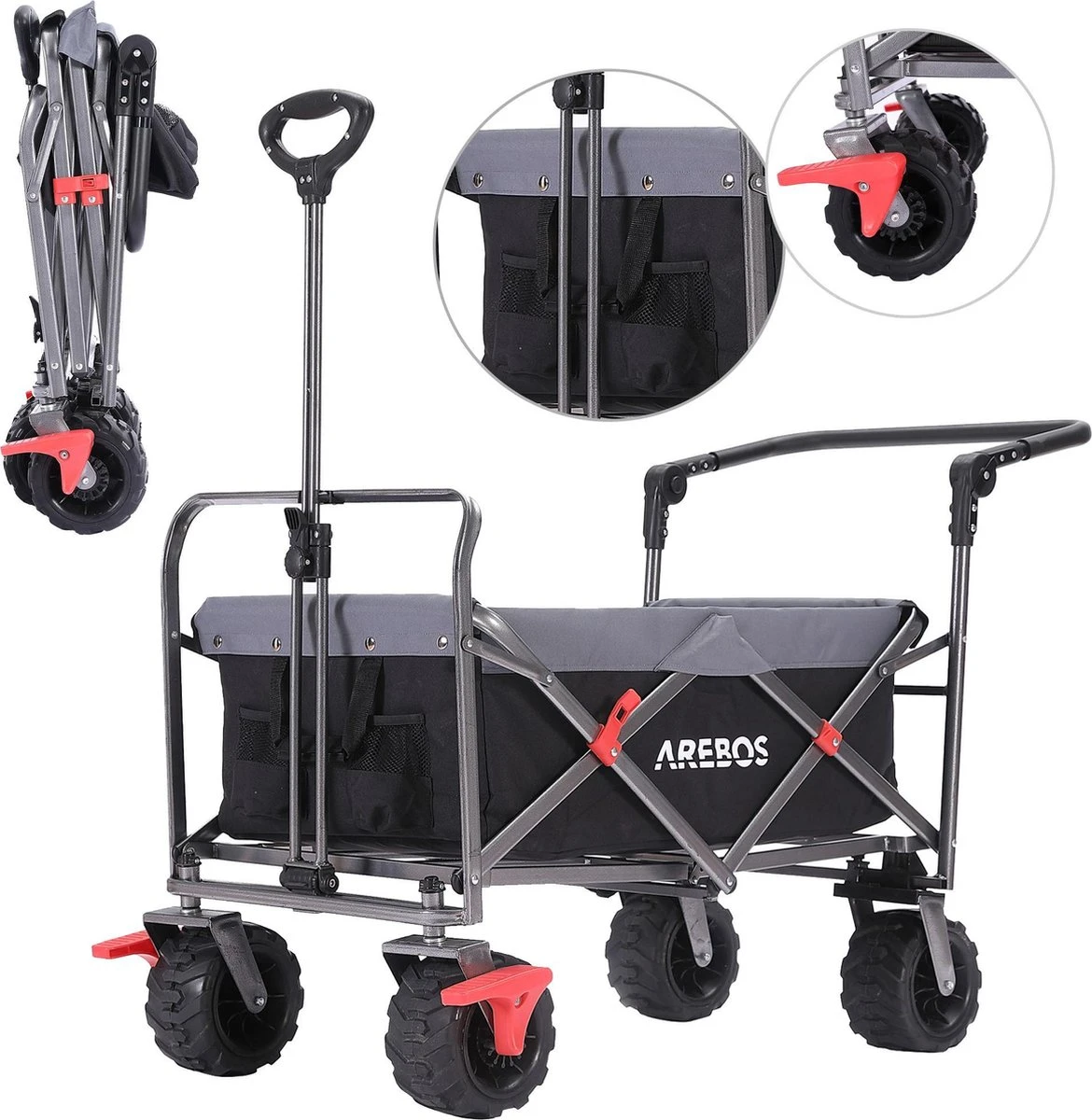 AREBOS Handkar | Transportwagen | Apparatuurwagen | Opvouwbaar | Duwstang| Zwart 1 AREBOS Handkar | Transportwagen | Apparatuurwagen | Opvouwbaar | Duwstang| Zwart