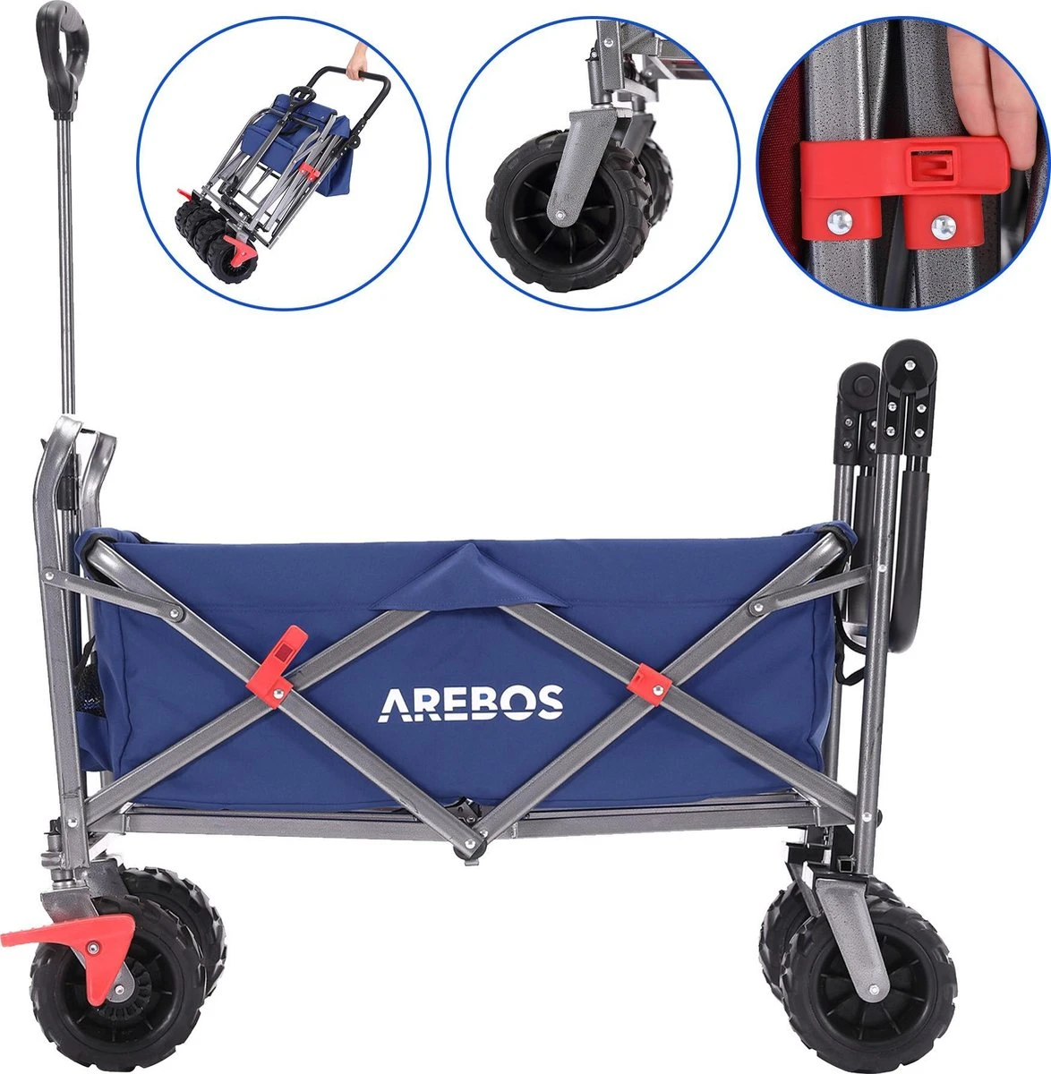 AREBOS Handkar | Transportwagen | Apparatuurwagen | Opvouwbaar | Duwstang| Blauw 2 AREBOS Handkar | Transportwagen | Apparatuurwagen | Opvouwbaar | Duwstang| Blauw - Afbeelding 2