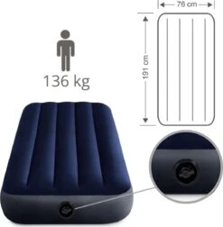 Intex Luchtbedset Intex Luchtbed - 1-Persoons - 76 X 191 X 25 Cm - Blauw + Intex Elektrische Pomp - 650 Liter/min + Hoeslaken Antraciet + Reparatieset -Buiten Kamperen 1175x1200 2