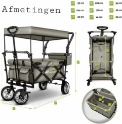 Wildebeest Bolderkar Opvouwbaar Grijs - Bolderwagen Met Kinder Zitje - Bolderkarren - Handkar Grijs - Opvouwbaar Transportwagen - Transportkar - Handkar Tuin Trolley Met Dak Transport Trolley XXL -Buiten Kamperen 1175x1200 8