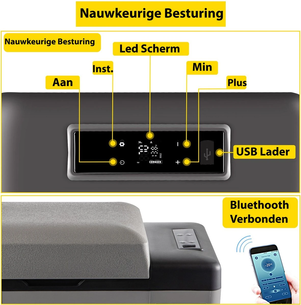 Vevor Auto Koelbox - Mini Koelkast Vriezer - Draagbare Vriezer/Koelkast - Elektrische Koelbox - Mini Vriezer - Auto Koelkast - 35 Liter - Tot -20˚C - 12V/240V - Grijs 4 Vevor Auto Koelbox - Mini Koelkast Vriezer - Draagbare Vriezer/Koelkast - Elektrische Koelbox - Mini Vriezer - Auto Koelkast - 35 Liter - Tot -20˚C - 12V/240V - Grijs - Afbeelding 4