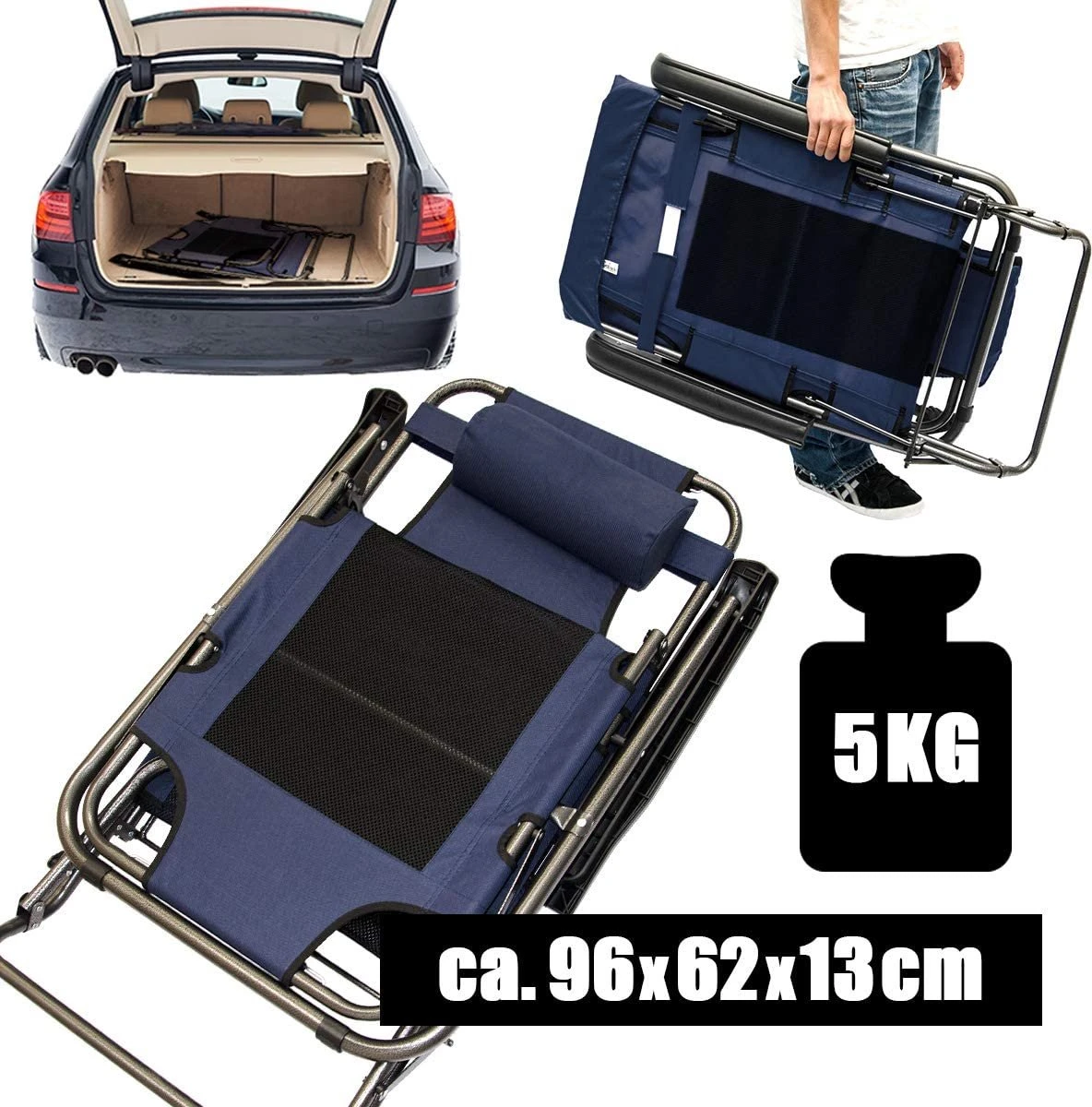 Ligstoel 180x60cm - Opvouwbaar Campingstoel Ligbed Strandstoel Tuinstoel Vouwligstoel Blauw 1 Ligstoel 180x60cm - Opvouwbaar Campingstoel Ligbed Strandstoel Tuinstoel Vouwligstoel Blauw