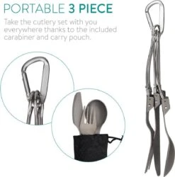 Navaris Campingbestek Van Titanium - Set Met Vork, Mes En Lepel - Inklapbaar - Bestekset Voor Onderweg - Inclusief Karabijnhaak En Bewaarzakje -Buiten Kamperen 1185x1200 8