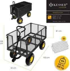 Exxen KESSER® Bolderkar, 550 Kg Belastbaar, Tuinwagen, Transportwagen, Tuinwagen, Uitneembaar Zeil, Gereedschapswagen, Handwagen, Veelzijdig Inzetbaar, Zwart -Buiten Kamperen 1185x1200 9