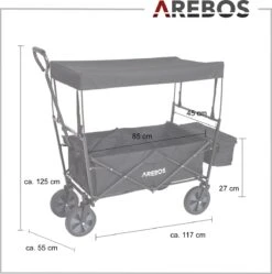 AREBOS Handwagen Vouwbare Dak Handwagen Vouwbare Trolley Uitrustingswagen Zwart -Buiten Kamperen 1188x1200 12