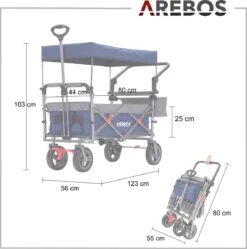 AREBOS Premium Steekwagen Met Dak Opvouwbare Tuinkar Handkar Bolderkar Blauw / Grijs 17 AREBOS Premium Steekwagen Met Dak Opvouwbare Tuinkar Handkar Bolderkar Blauw / Grijs -Buiten Kamperen 1188x1200 16