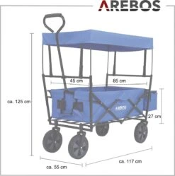 AREBOS Handwagen Vouwbare Dak Handwagen Vouwbare Trolley Uitrustingswagen Blauw -Buiten Kamperen 1188x1200 18