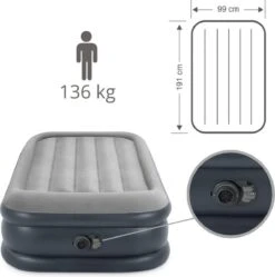 Intex Luchtbed - 1-Persoons - 99 X 191 X 42 Cm - Grijs - Met Pomp, Hoeslaken Zwart En Reparatieset -Buiten Kamperen 1189x1200 1