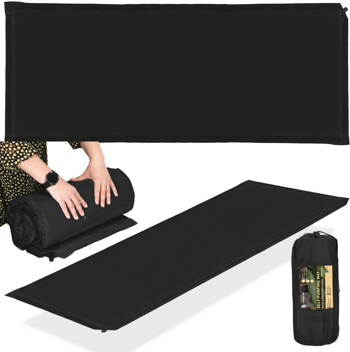 Springos Slaapmat | Zelfopblazend | 180 Cm | Inclusief Hoes | Zwart 19 Springos Slaapmat | Zelfopblazend | 180 Cm | Inclusief Hoes | Zwart - Afbeelding 19