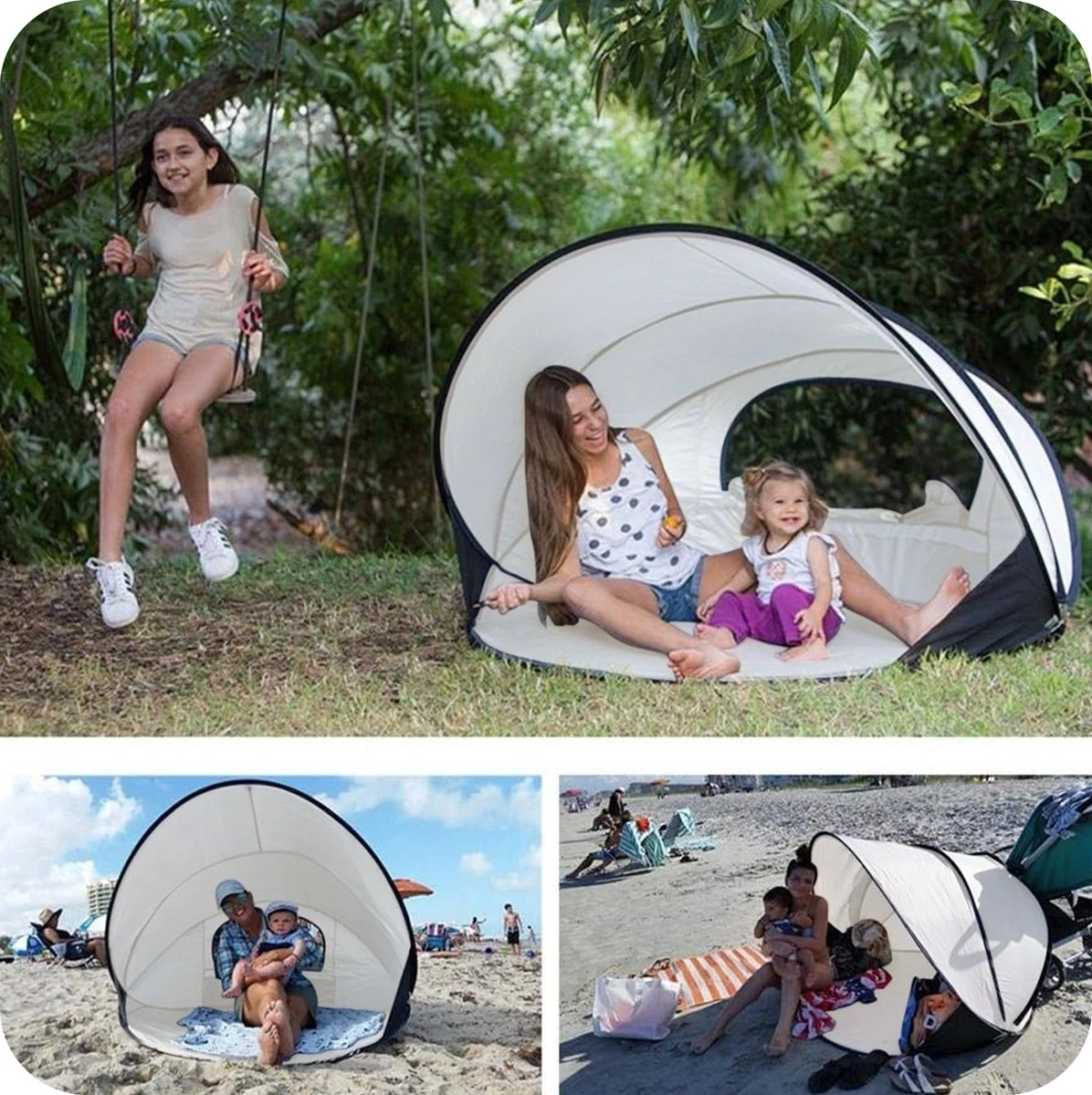 Deryan Luxe Pop Up Strandtent XXL - Anti-UV 50+ - Cream 6 Deryan Luxe Pop Up Strandtent XXL - Anti-UV 50+ - Cream - Afbeelding 6