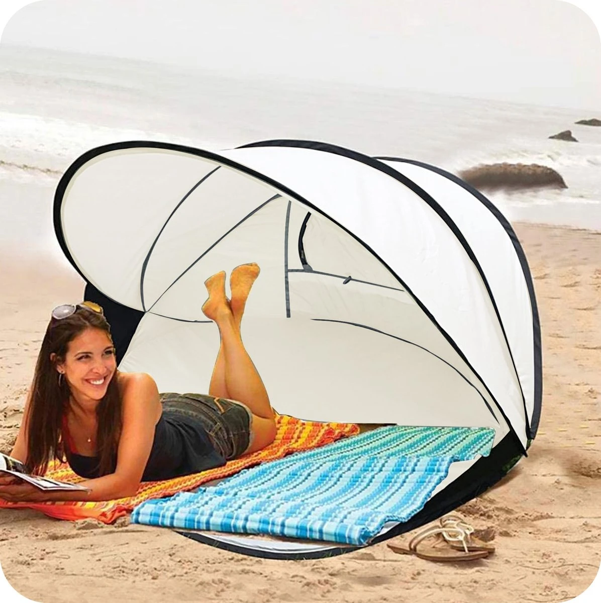 Deryan Luxe Pop Up Strandtent XXL - Anti-UV 50+ - Cream 2 Deryan Luxe Pop Up Strandtent XXL - Anti-UV 50+ - Cream - Afbeelding 2