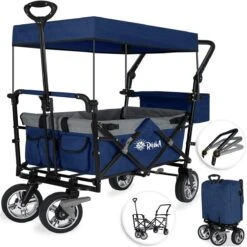 Rijoka Luxe Opvouwbare Bolderkar/Bolderwagen | Met Dakje En Draagtas | Marine Blauw -Buiten Kamperen 1198x1200 33