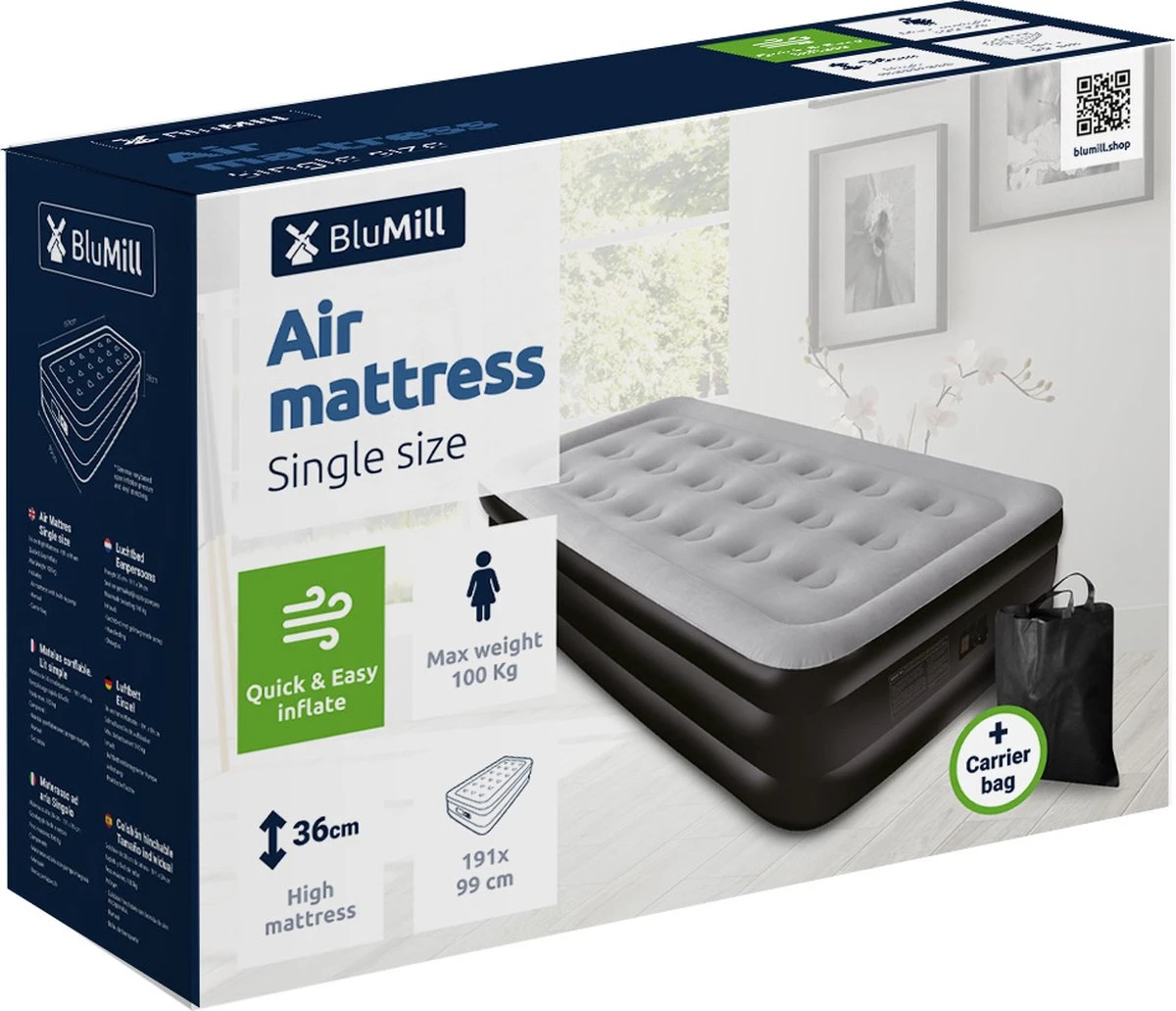 BluMill Eenpersoons Luchtbed - Met Ingebouwde Pomp - Luchtbed Zelfopblazend - Incl. Draagtas - 191x99x36 Cm 8 BluMill Eenpersoons Luchtbed - Met Ingebouwde Pomp - Luchtbed Zelfopblazend - Incl. Draagtas - 191x99x36 Cm - Afbeelding 8