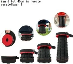 Kampeerkruk - Uitschuifbare Kruk - Rood/Zwart- Tot 120 Kg - Travel Stool - Opvouwbare Campingkruk - Inklapbaar Krukje - Telescopische Kruk - Camping - Outdoor -Buiten Kamperen 1200x1051 4