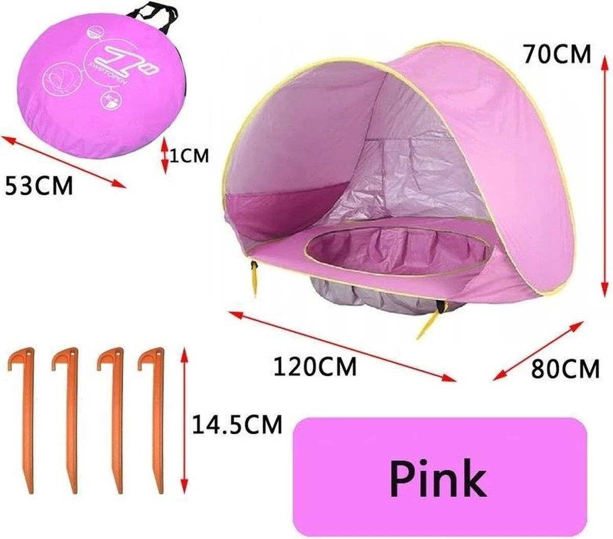 Merkloos Strand Tent Met Zwembad - Roze - UPF 50+ UV Werend - Waterdicht - Pop Up - Baby & Kind 2 Merkloos Strand Tent Met Zwembad - Roze - UPF 50+ UV Werend - Waterdicht - Pop Up - Baby & Kind - Afbeelding 2