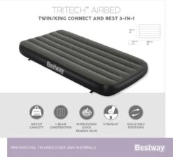 Bestway 3-in-1 Luchtbed - Connect - Zwart - 188x99cm - PVC/Polyester - Single, Double Single En Twin Opblaasbed - Tritech Materiaal - I-Beam Constructie -Buiten Kamperen 1200x1090 1