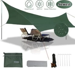 Merkloos BRGOOD Tarps - Shelter - Rechthoek - 240*220cm - Waterdicht - Met Scheerlijnen En Haringen - Geen Stokken - Voor Kamperen - Groen -Buiten Kamperen 1200x1098 5