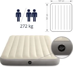 Intex Luchtbedset Intex Luchtbed - Twijfelaar - 137 X 191 X 25 Cm - Beige + Intex Elektrische Pomp - 650 Liter/min + Hoeslaken Zwart + Reparatieset -Buiten Kamperen 1200x1102