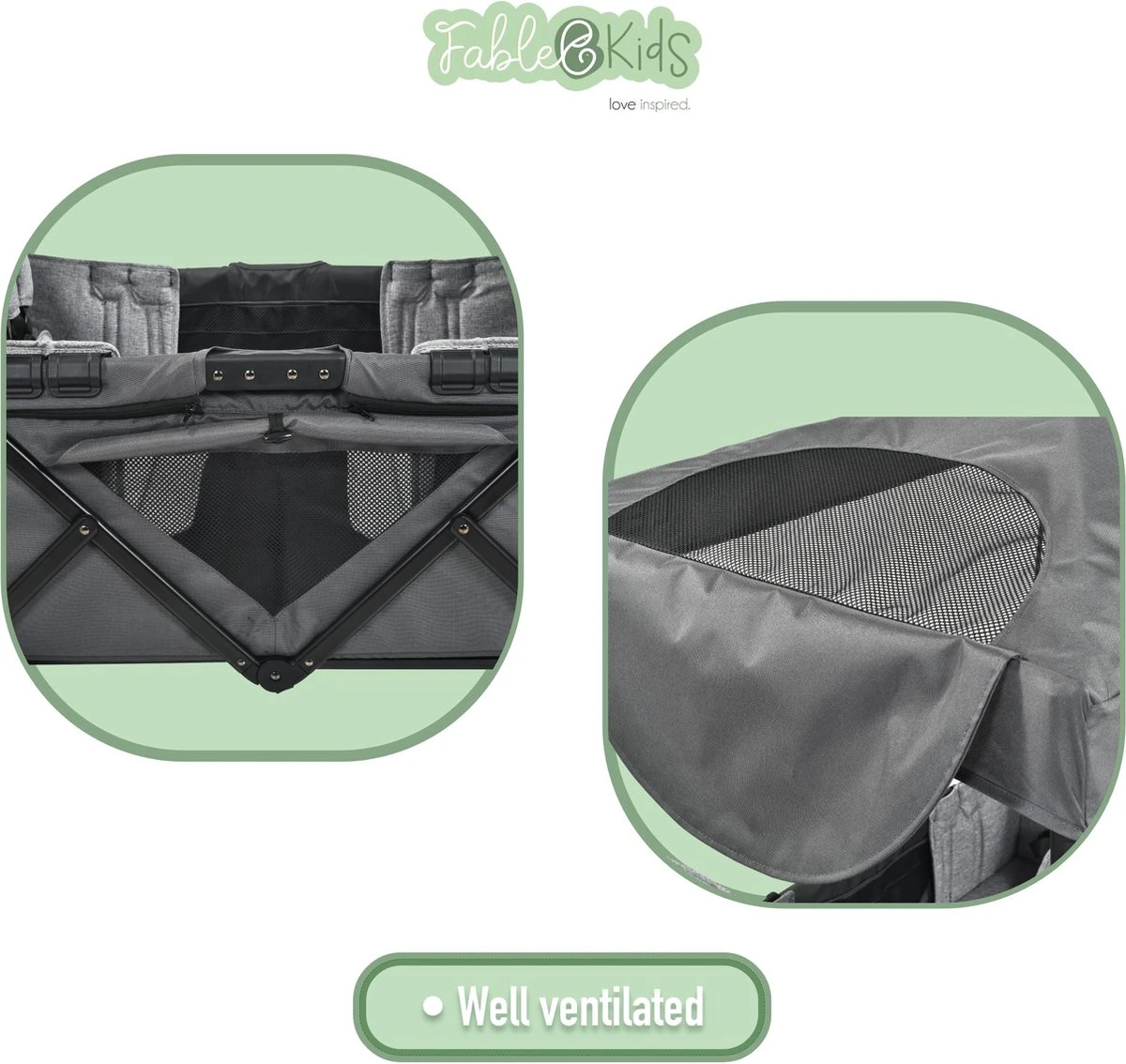 FableKids LEO X4Plus Opvouwbare Wagen Met Dak Fossil Grey 6 FableKids LEO X4Plus Opvouwbare Wagen Met Dak Fossil Grey - Afbeelding 6