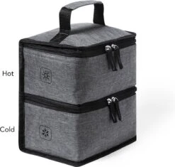 Merkloos Koeltas Met Dubbel Compartiment - Lunchtas - Koeltasje Lunch - Koelelementen - Koud - Warm - Isolatie - Volwassenen - Dames - Heren - 14 X 22 Cm - Polyester - RPET - Aluminium - Grijs -Buiten Kamperen 1200x1144 4
