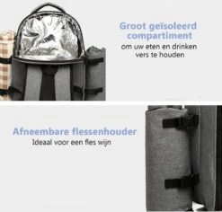 Kono Koeltas - Koelrugzak - Picknick - Picknicktas Met Flessenhouder - Koelrugtas Met Picknickkleed - Grijs (E6915 GY) -Buiten Kamperen 1200x1145 6