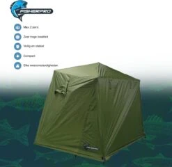 FisherPro Karpertent Met Stormcover – Vistent – Tent - Bescherming Tegen Zon En Wind – 100% Waterdichte Stormhoes – Met Handige Meeneemtas – Ook Geschikt Als Strandtent Of Festivaltent – Extra Veiligheid En Warmte Door Stormcover -Buiten Kamperen 1200x1164 2