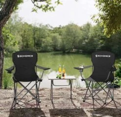 MIRA Home - Campingstoel Set Van 2 Inklapbaar - Klapstoel Met Robuust Frame - Met Flessenhouder - 76 X 51.5 X 95.5 Cm - Zwart -Buiten Kamperen 1200x1166 9