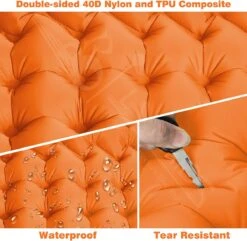 LVNRIDS Isomat, Zelfopblazend, Ultralicht, Luchtmatras, Camping, Zelfopblaasbaar, Opblaasbaar Matras, 3,9 Inch Dik, Met Voetperspomp En Kussen, Voor Camping, Reizen, Outdoor, Wandelen, Strand, Oranje -Buiten Kamperen 1200x1170 1