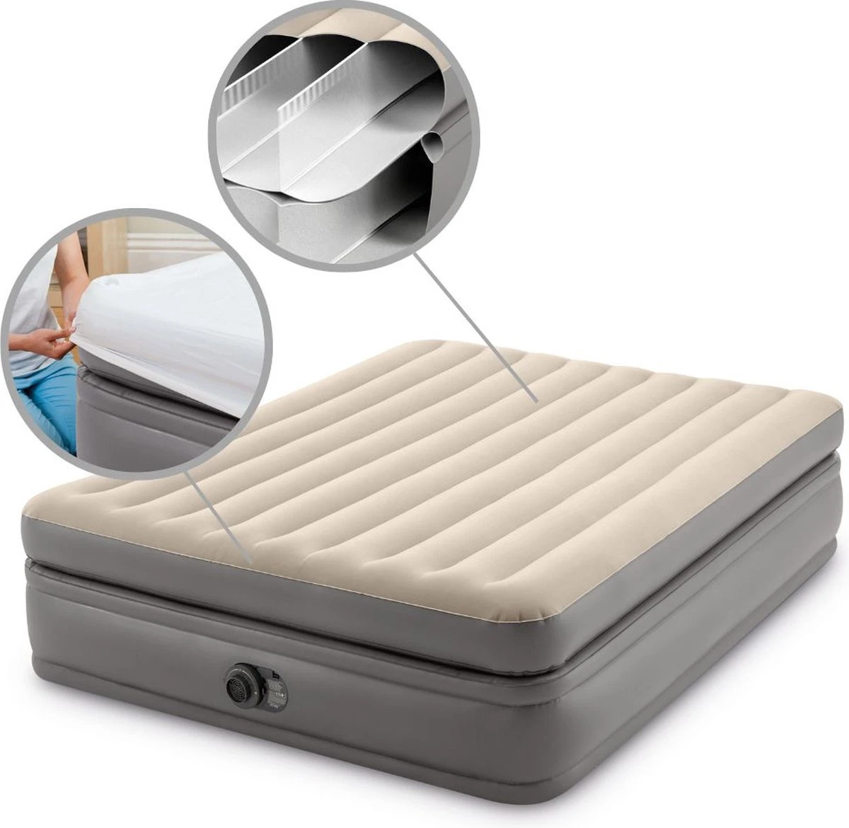 Intex Prime Comfort - Luchtbed - 2-Persoons - 152x203x51 Cm (BxLxH) - Grijs - Met Ingebouwde Motorpomp 8 Intex Prime Comfort - Luchtbed - 2-Persoons - 152x203x51 Cm (BxLxH) - Grijs - Met Ingebouwde Motorpomp - Afbeelding 8