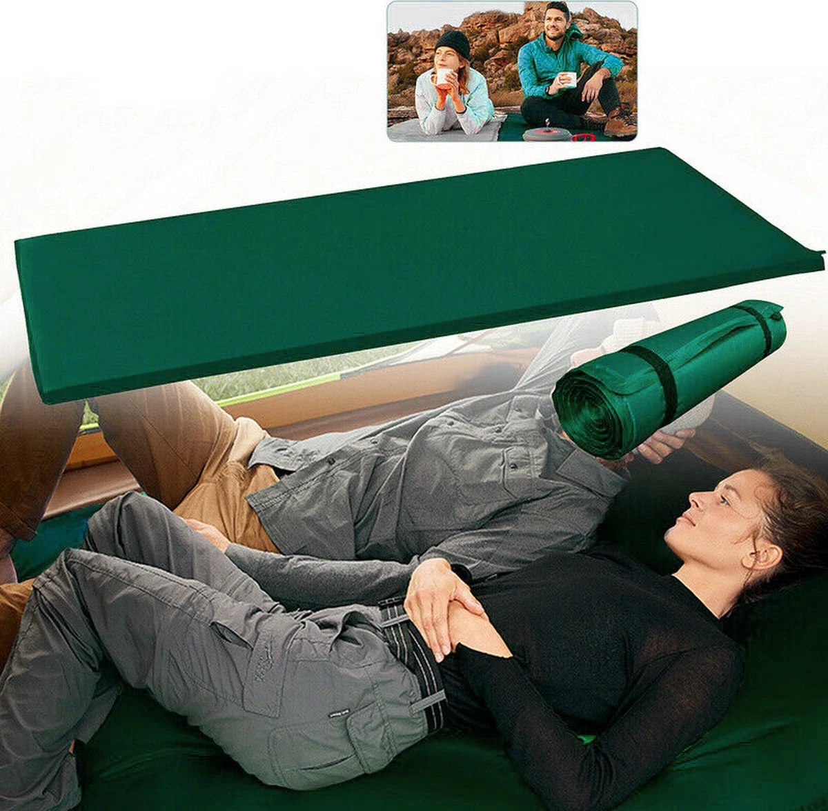 HikeMeister- Slaapmat - 200x 66 X 10 Cm - Zelfopblazend - 1 Persoons - Groen 4 HikeMeister- Slaapmat - 200x 66 X 10 Cm - Zelfopblazend - 1 Persoons - Groen - Afbeelding 4