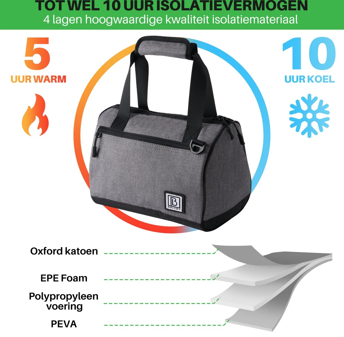Brisby 4 Laags Geïsoleerde Koeltas - Lunchtas 10 Liter - Donkergrijs 6 Brisby 4 Laags Geïsoleerde Koeltas - Lunchtas 10 Liter - Donkergrijs - Afbeelding 6