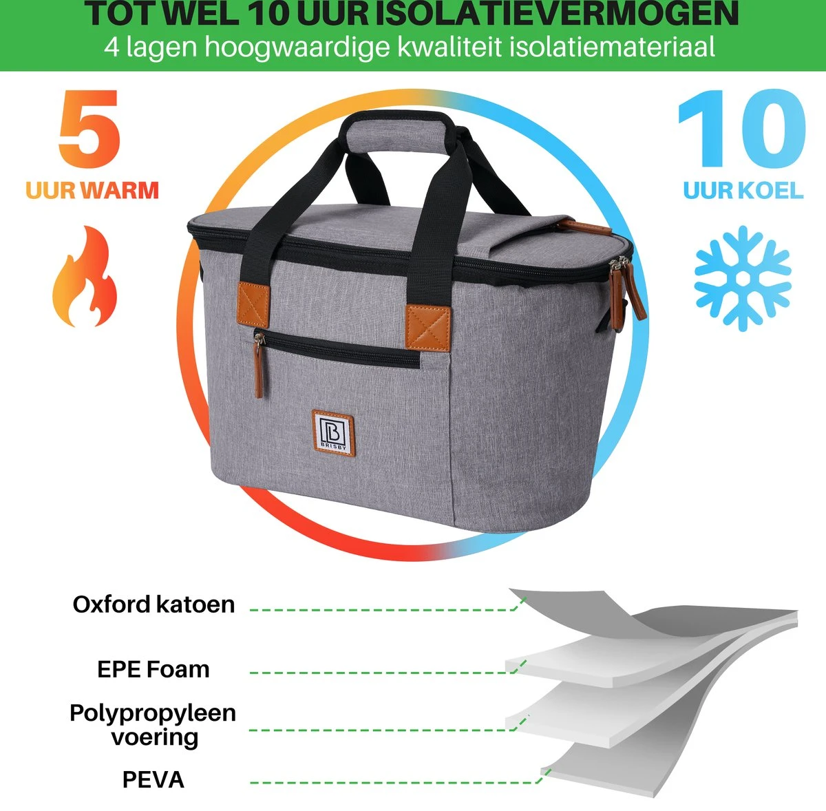Brisby 4 Laags Geïsoleerde Koeltas - Boodschappentas 21 Liter - Grijs 9 Brisby 4 Laags Geïsoleerde Koeltas - Boodschappentas 21 Liter - Grijs - Afbeelding 9