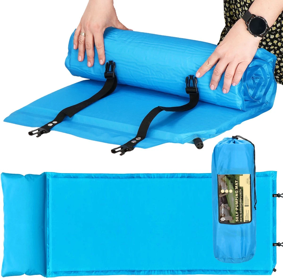 Springos Slaapmat | Zelfopblazend | 186 Cm | Inclusief Hoes & Hoofdkussen | Lichtblauw 19 Springos Slaapmat | Zelfopblazend | 186 Cm | Inclusief Hoes & Hoofdkussen | Lichtblauw - Afbeelding 19