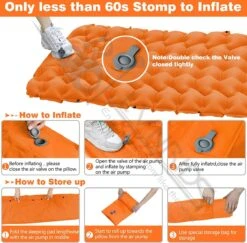 LVNRIDS Isomat, Zelfopblazend, Ultralicht, Luchtmatras, Camping, Zelfopblaasbaar, Opblaasbaar Matras, 3,9 Inch Dik, Met Voetperspomp En Kussen, Voor Camping, Reizen, Outdoor, Wandelen, Strand, Oranje -Buiten Kamperen 1200x1182 6