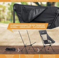 Skandika Campingstoel Compact – Campingstoelen - Campingstoel Tot 150 Kg Belastbaar - Kampeerstoel, Visstoel, Kleine Pakmaat, Opvouwbaar, Stabiel, Licht, Comfortabel Gepolsterd – Draagtas Meegeleverd - Vouwstoel – Zwart -Buiten Kamperen 1200x1184 5