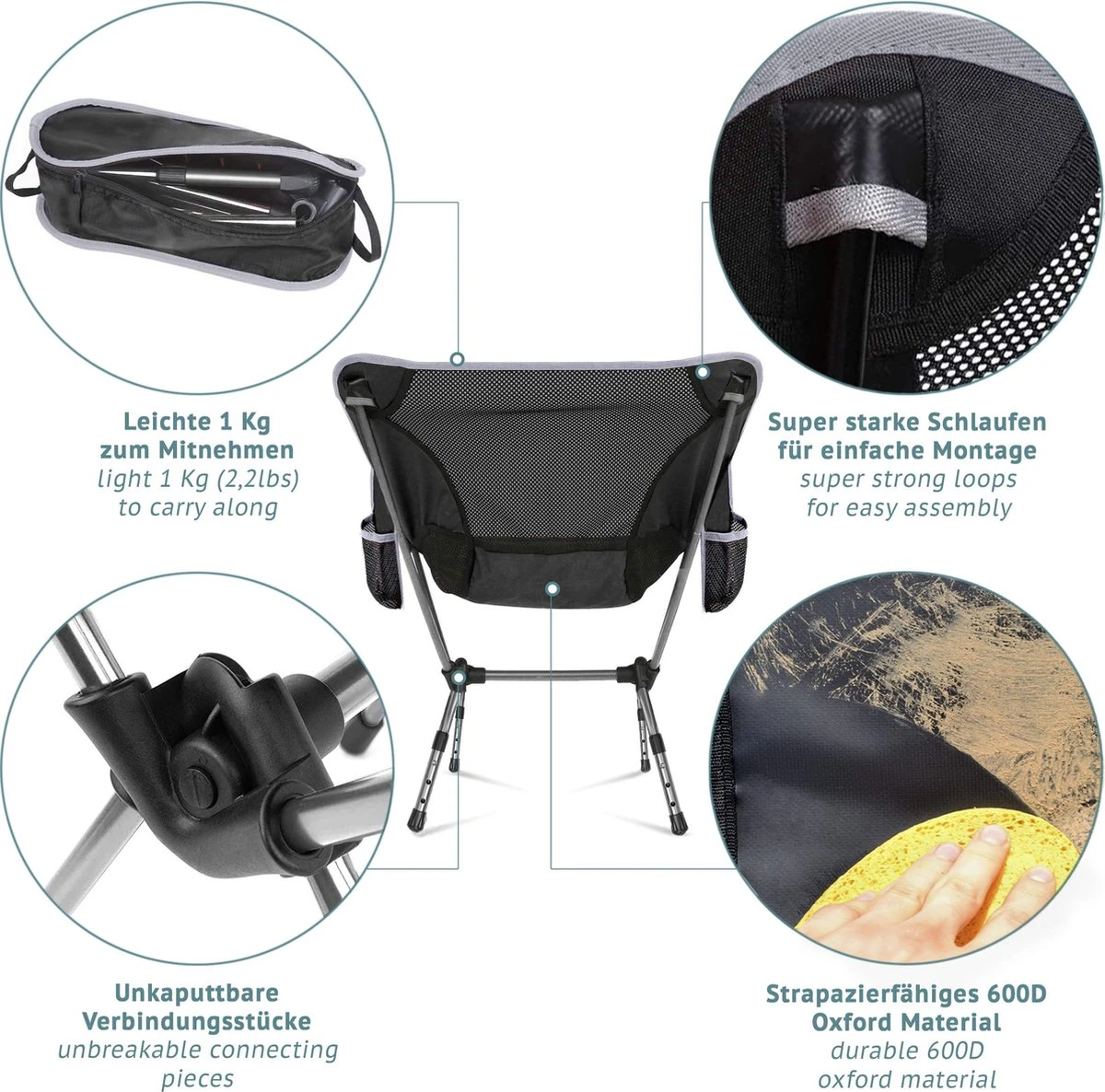 Smartpeas Campingstoel Van Stevig 600D Polyester En Aluminium - Lichtgewicht En Opvouwbaar - Camping Gadget Inclusief Zijzakken +Plus: Strandmat & Draagtas 3 Smartpeas Campingstoel Van Stevig 600D Polyester En Aluminium - Lichtgewicht En Opvouwbaar - Camping Gadget Inclusief Zijzakken +Plus: Strandmat & Draagtas - Afbeelding 3