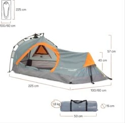 Where Tomorrow Solo Tent Pop Up 225X100X57 Cm - Grijs - 1 Persoons -Buiten Kamperen 1200x1190