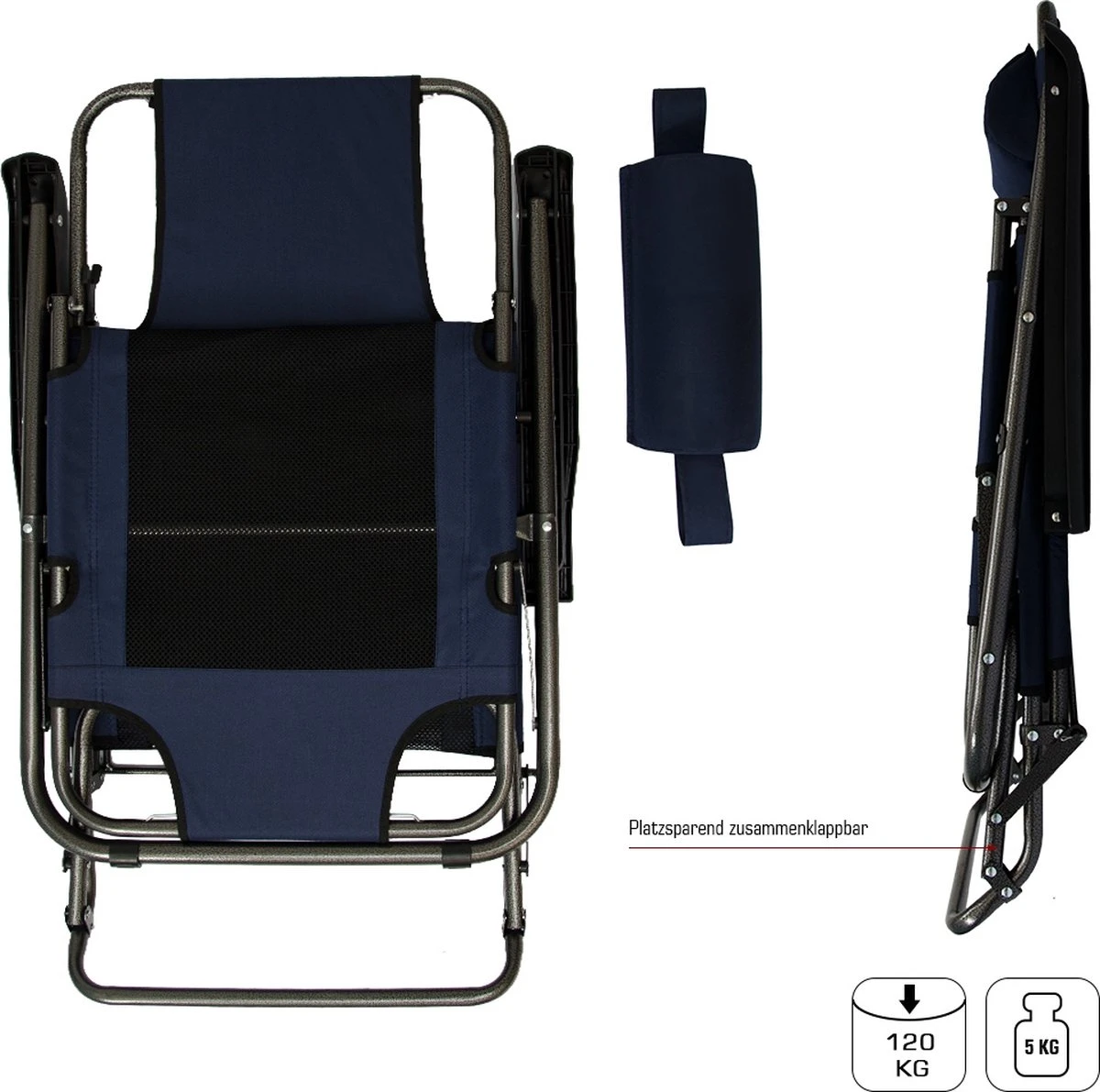 Ligstoel 180x60cm - Opvouwbaar Campingstoel Ligbed Strandstoel Tuinstoel Vouwligstoel Blauw 9 Ligstoel 180x60cm - Opvouwbaar Campingstoel Ligbed Strandstoel Tuinstoel Vouwligstoel Blauw - Afbeelding 9