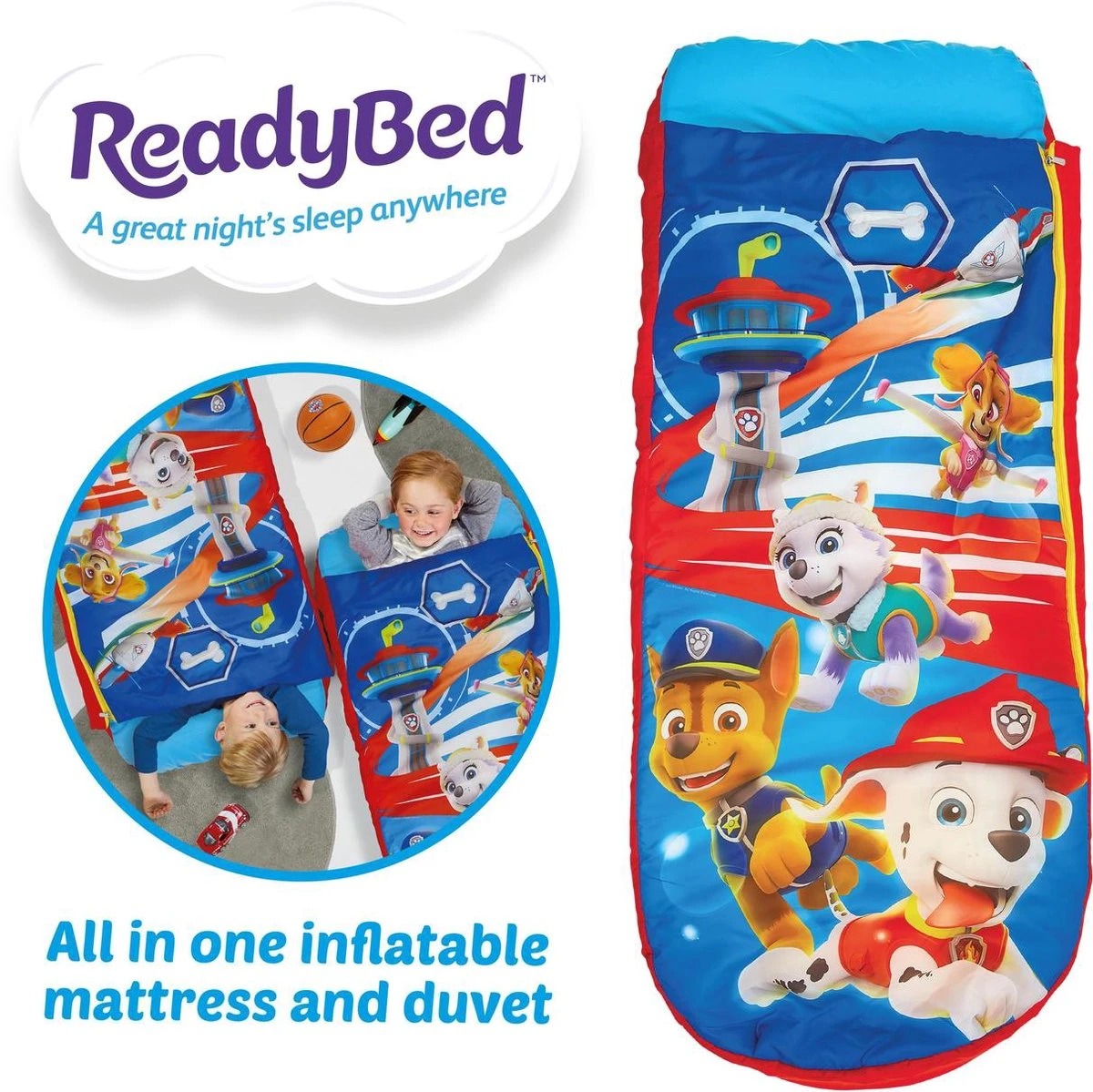 Paw Patrol Junior ReadyBed-2 In 1 Kids Sleeping Inflatable Air Bed In A Bag With A Pump, Polyester, Single 5 Paw Patrol Junior ReadyBed-2 In 1 Kids Sleeping Inflatable Air Bed In A Bag With A Pump, Polyester, Single - Afbeelding 5