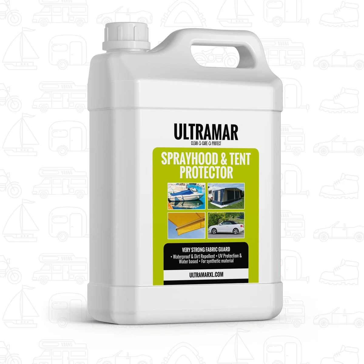 Ultramar - Sprayhood & Tent Protector 2,5L - Impregneermiddel Voor Bootkap, Tent, Cabriodak - Maakt Waterdicht En Geeft Extra Bescherming 1 Ultramar - Sprayhood & Tent Protector 2,5L - Impregneermiddel Voor Bootkap, Tent, Cabriodak - Maakt Waterdicht En Geeft Extra Bescherming